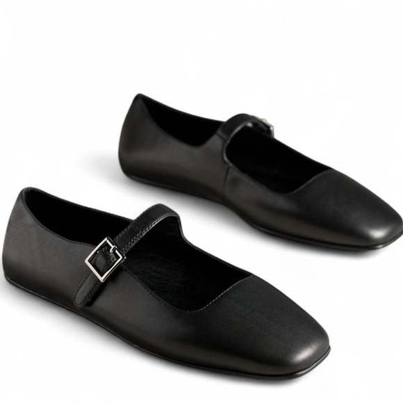 Jeffrey Campbell Black Leather Elise Mary Jane Ballet Flats, Size 7 Grunge Prep - Picture 2 of 9